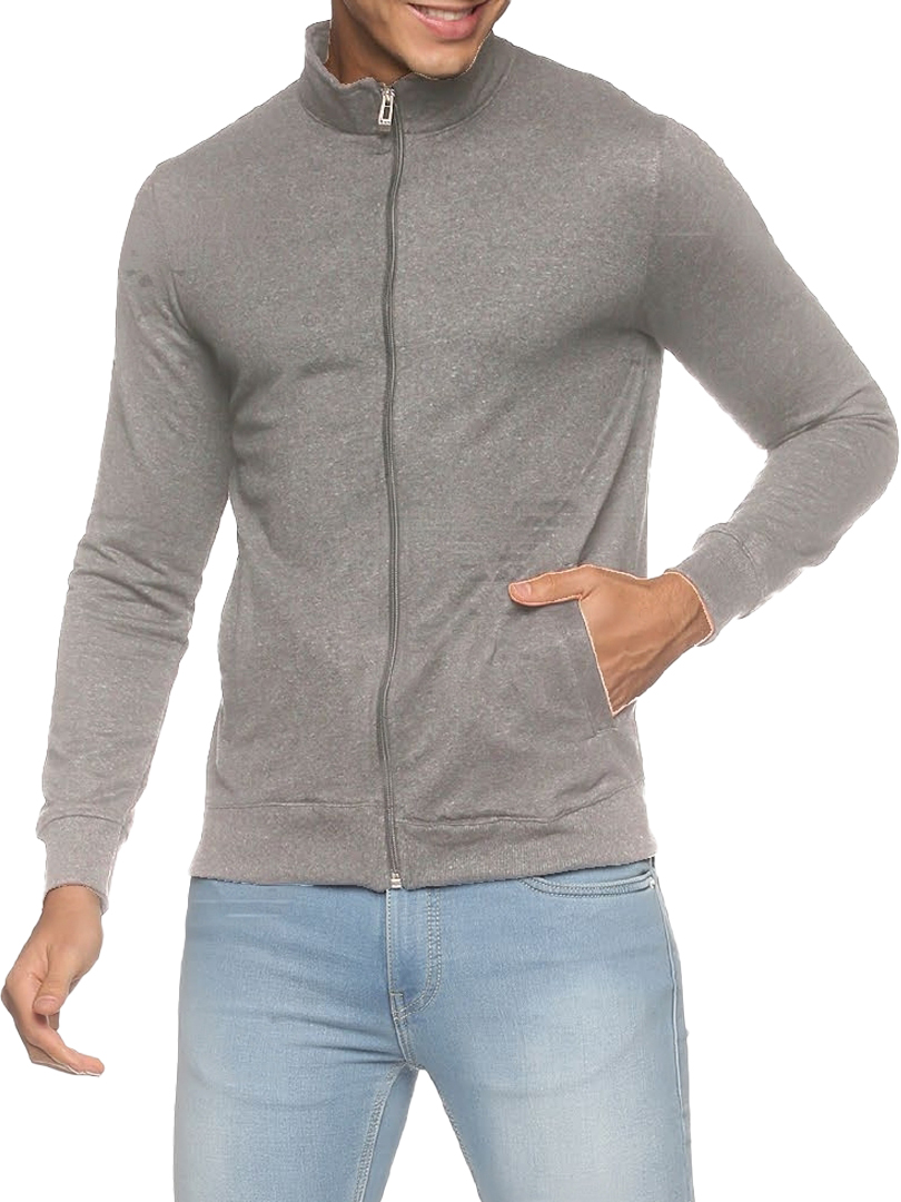 POILCE ORGINALS  SWEAT  SHIRT WITH SIDE POCKETS SELF FABRIC NECK FULL ZIPPER -Grey Melange