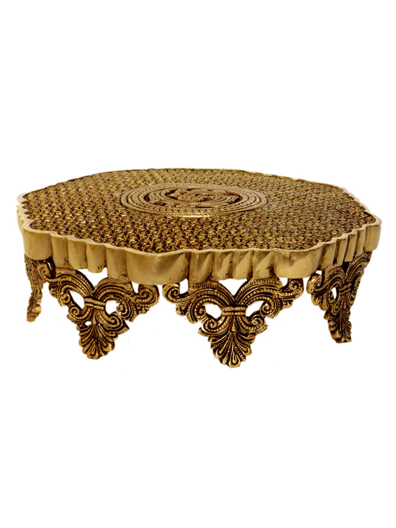 Brass metal hand carved low floor pooja chowki/stool/stand