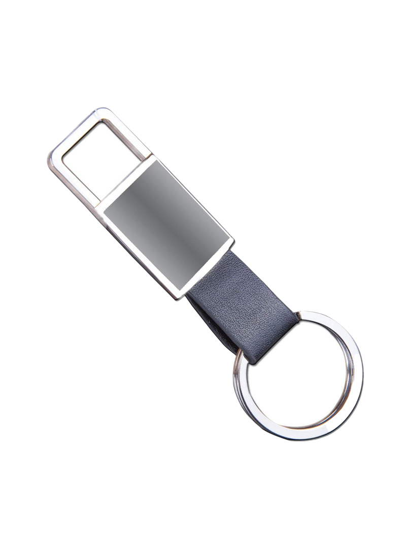 Rectangle hanging metal keychain with PU strap