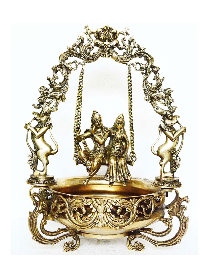 Brass Metal Radha Krishna on swing figure Home/Event Decor Urli