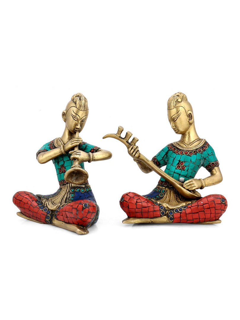 Musican Set Sculpture with turquoise Coral stone set of 2 pcs