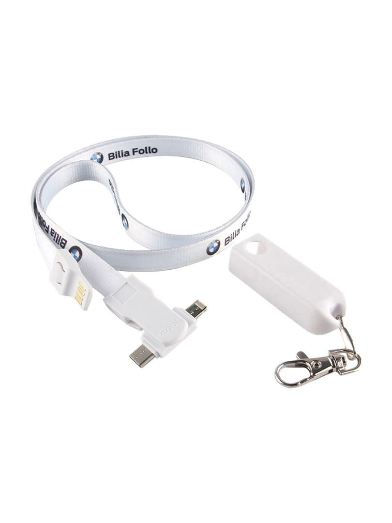 Lanyard charging cable with Lightning, Micro USB and USB type C port