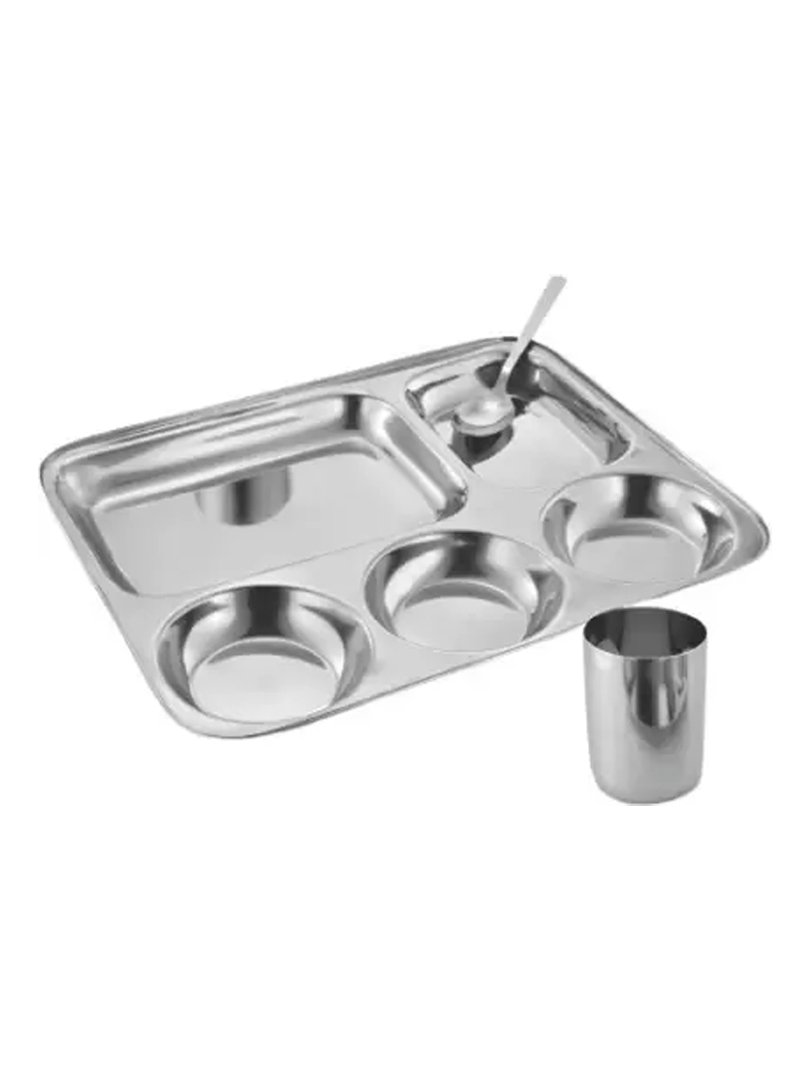 5 pc Stainless Steel Dinner set | Set of 1 Plate, 2 bowls, 1 glass and 1 spoon