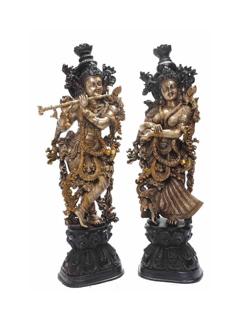 Aakrati Metal Brass Handmade Handicrafts Lord Radha Krishna Statue for Your Home Decoration Antique