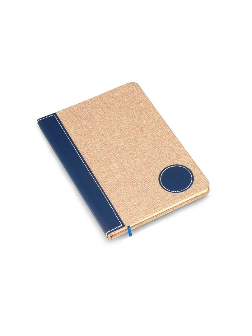 Brown Linen with PU round patch A5 notebook (Binary design)