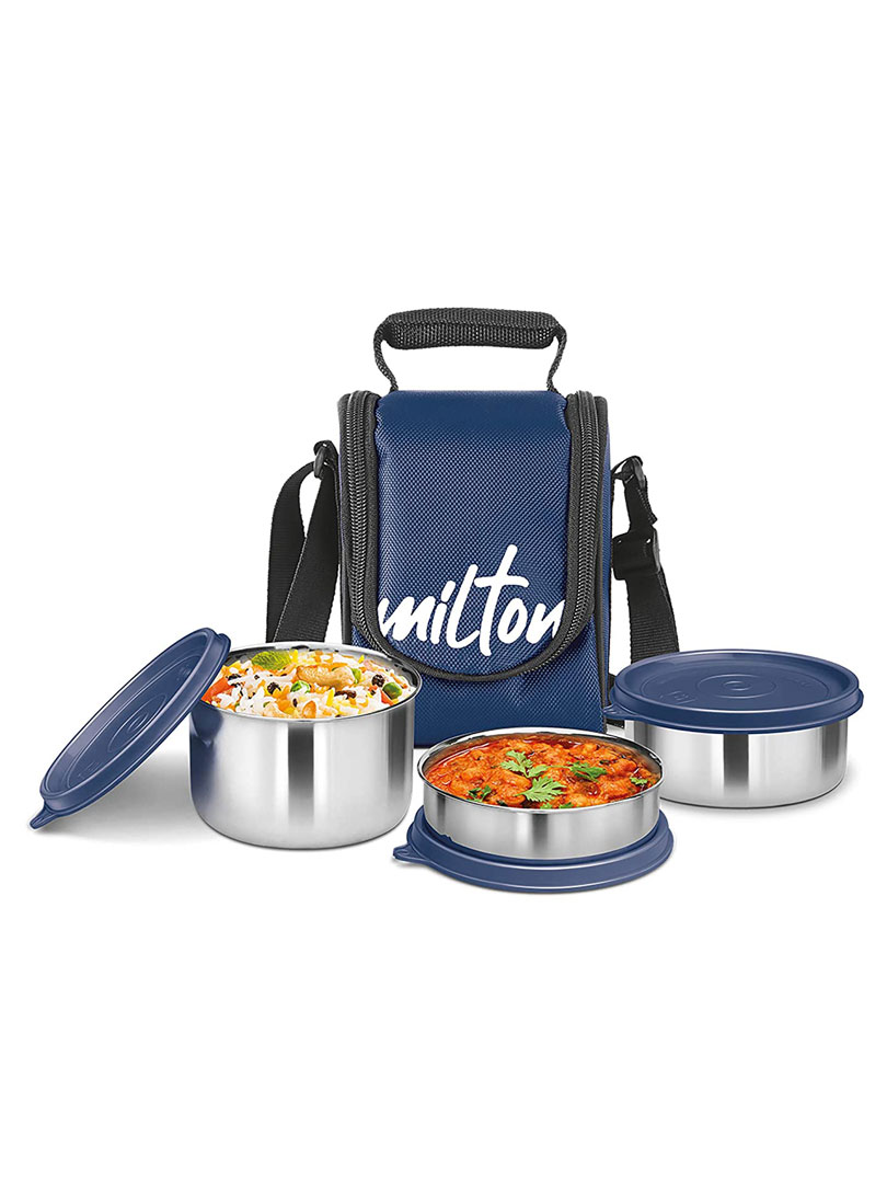 Milton Tasty Stainless Steel  Lunch Box With 3 steel Containers