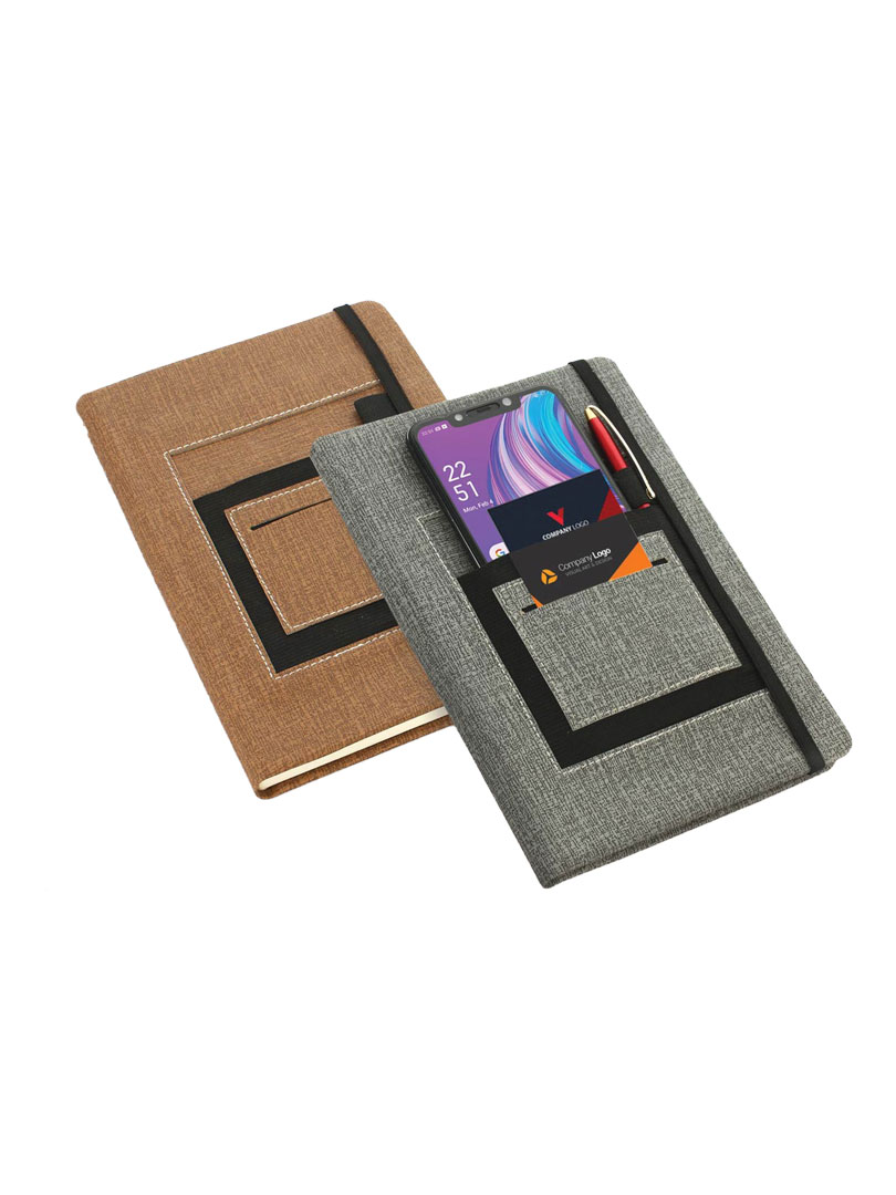 A5 notebook with mobile pocket, card holder pocket & pen loop by Castillo Milano