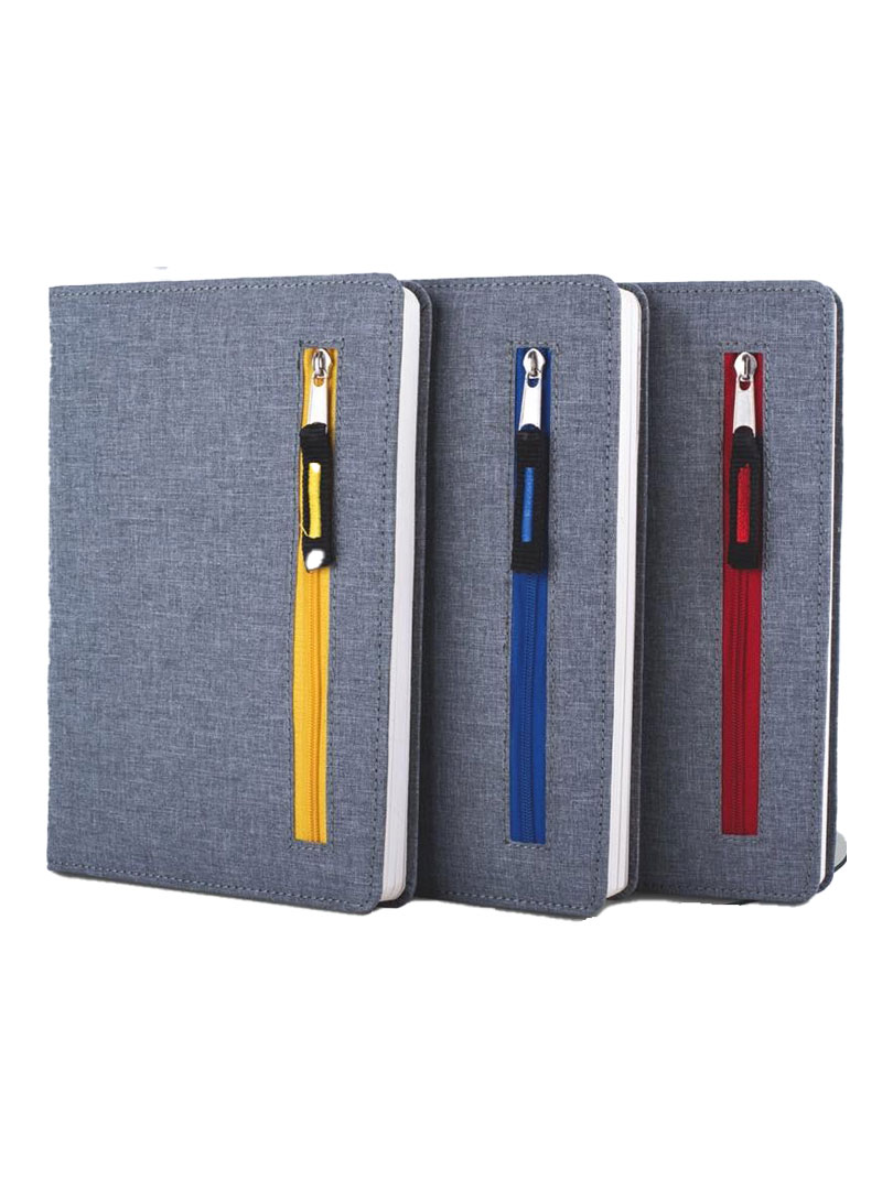 Zipper pocket notebook with Gray cover | A5 size | Hard bound cover | With memorandum & Bookmark ribbon| 80 gsm sheets | 160 undated pages
