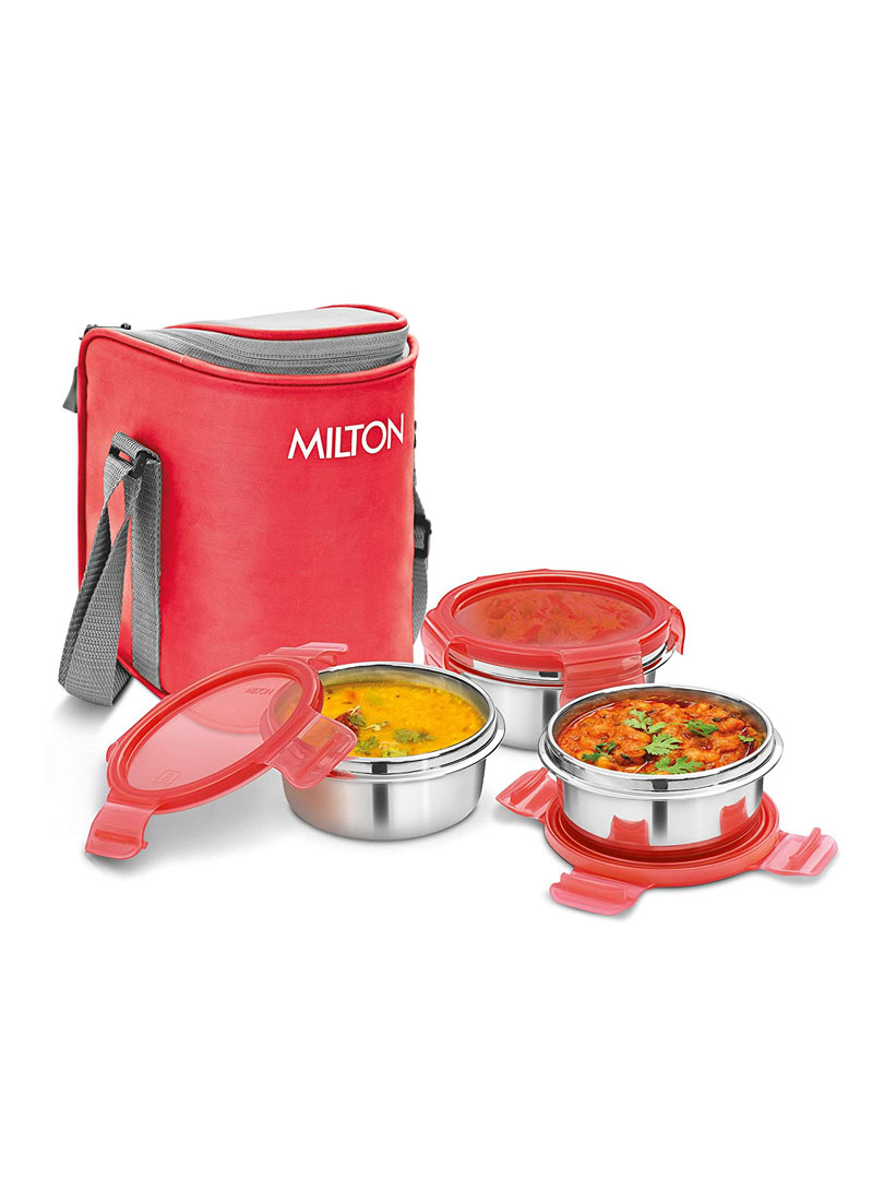 Milton Cube 3 Stainless Steel Tiffen lunch Box With  3 Steel Container