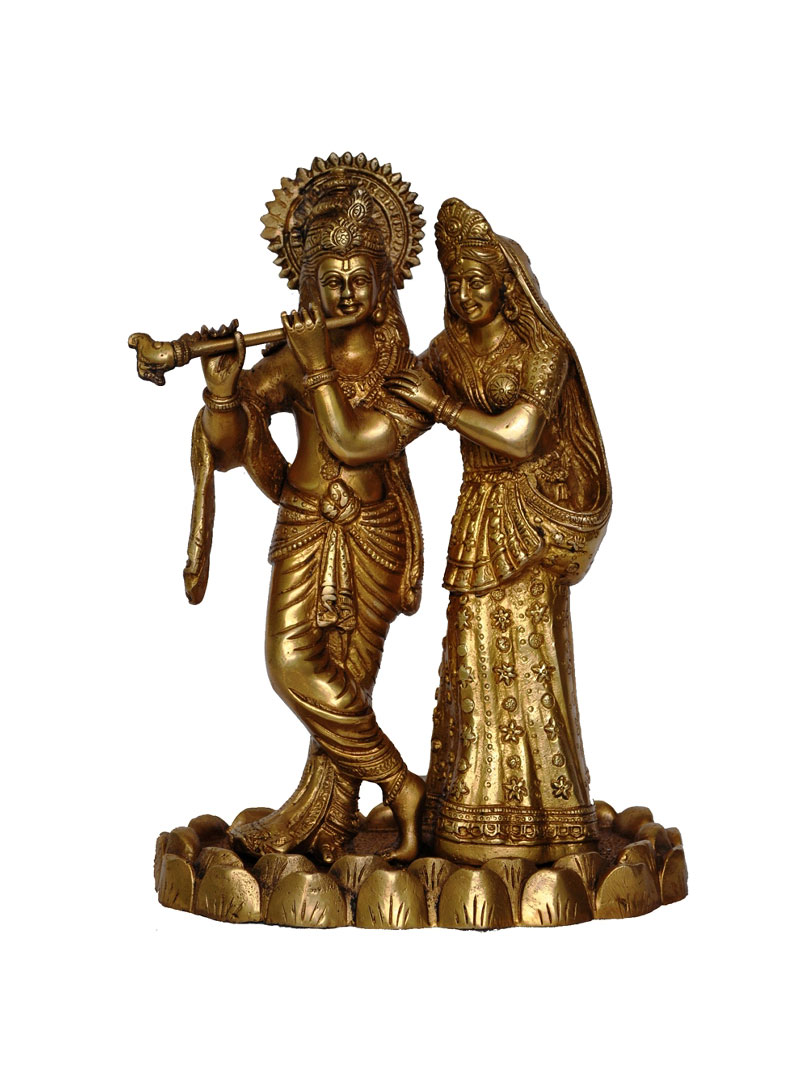 Aakrati Love Couple Radha Krishan Glorious Statue of Brass Brown