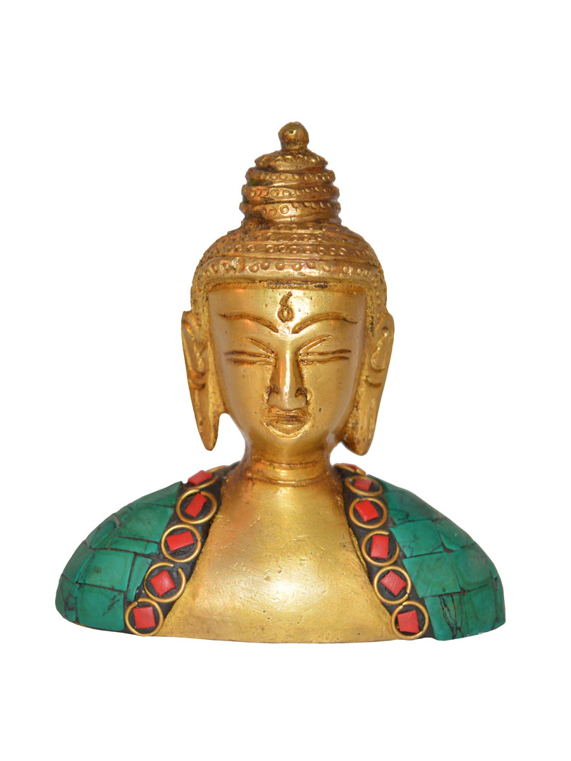 Brass Made Lord Buddha Bust stone work
