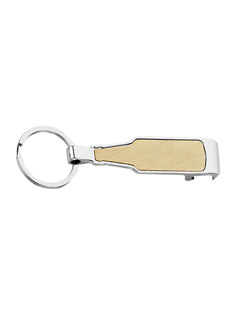 Bottle shape metal keychain with wood plate | with Bottle opener