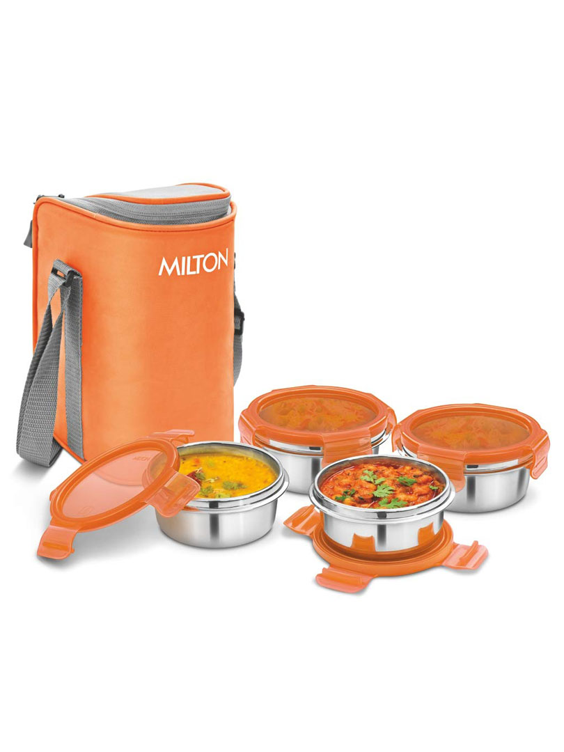 Milton Cube 4 Stainless Steel Tiffen lunch Box With  4 Steel Container