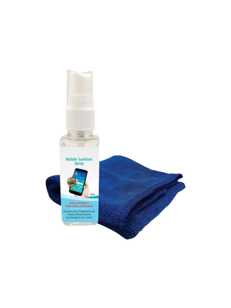 Power Plus Mobile sanitizer kit (Set of 50ml liquid and microfibre cloth)