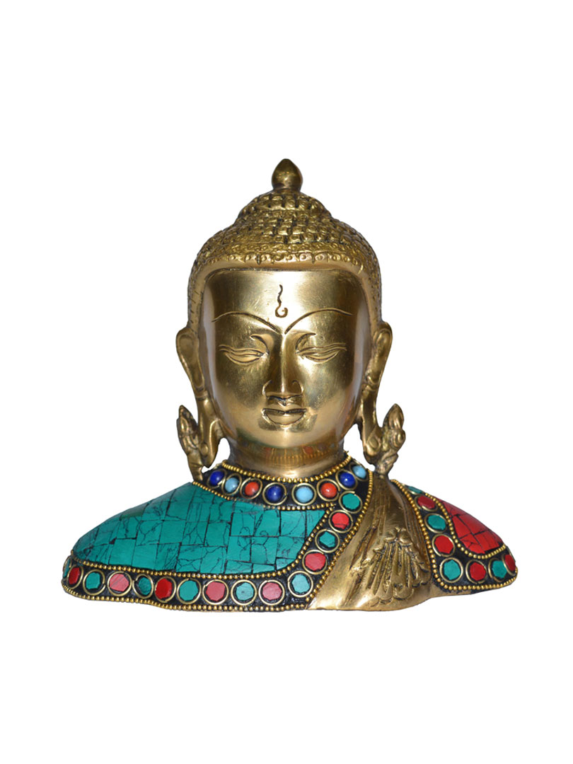 Statue of Lord Buddha Turquoise Coral Studded Bust