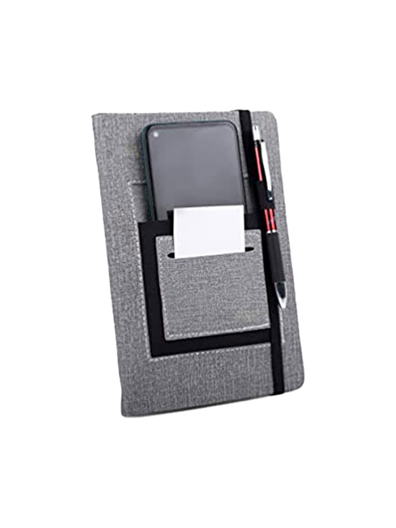 Soft Gray A5 notebook with mobile pocket, card holder pocket & pen loop by Castillo Milano