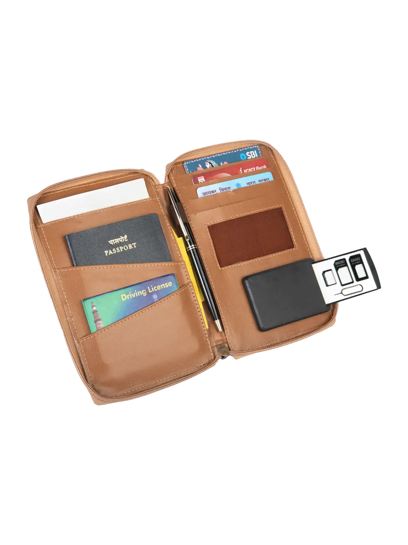 Eco-Friendly Cork All in 1 Passport holder With Sim Card Safe Case & Sim Card Jackets (with carrying strap)