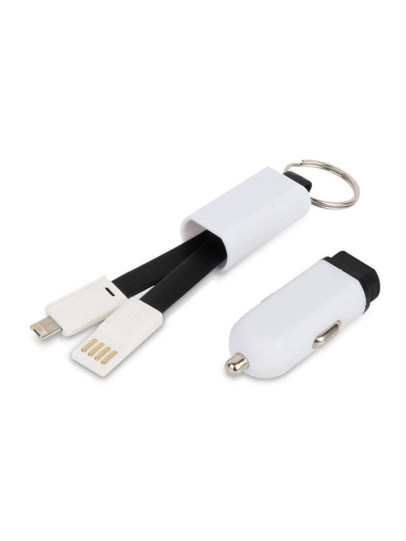 Car charger with keychain and charging cable (dual side iOS & Android)