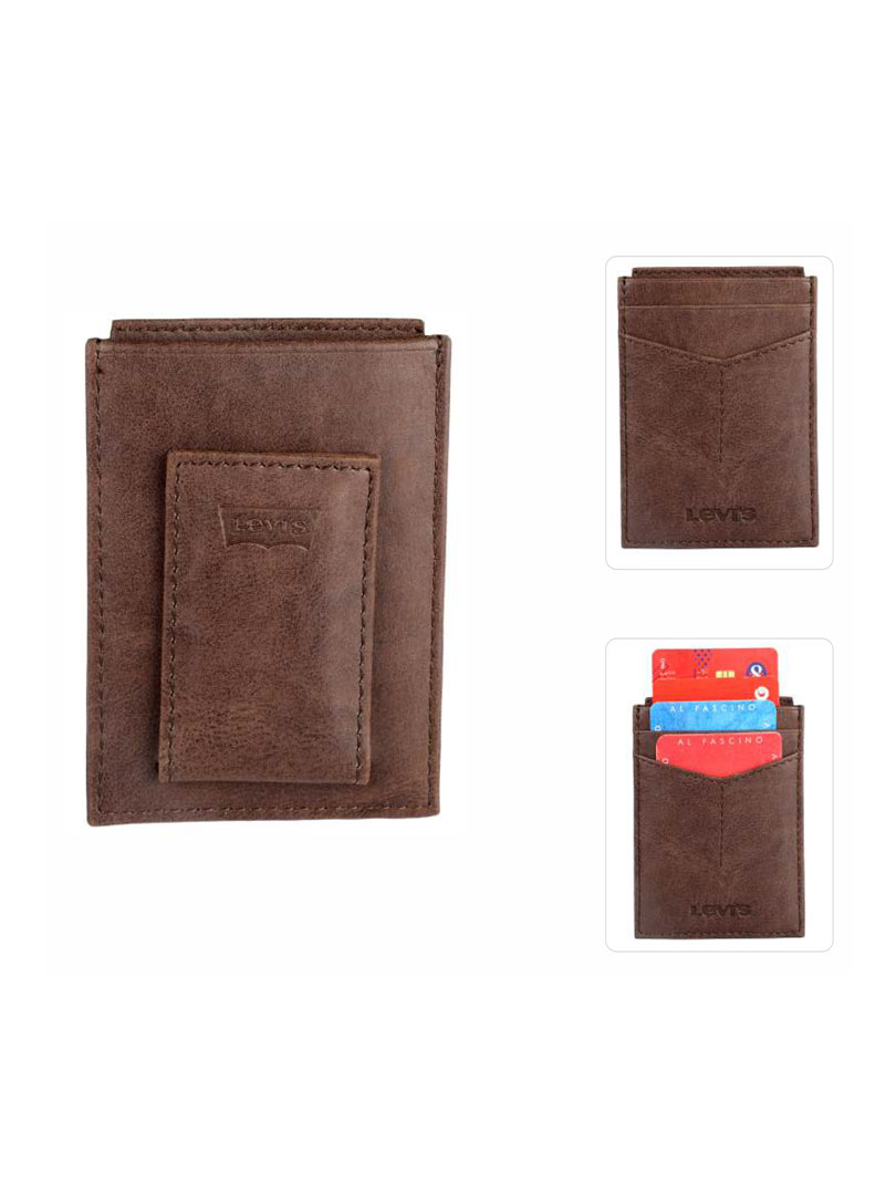 Levi's, Leather Wallet, Brown Pocket card Money Clip Magnetic