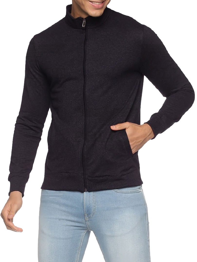 POILCE ORGINALS  SWEAT  SHIRT WITH SIDE POCKETS SELF FABRIC NECK FULL ZIPPER-Navy Blue