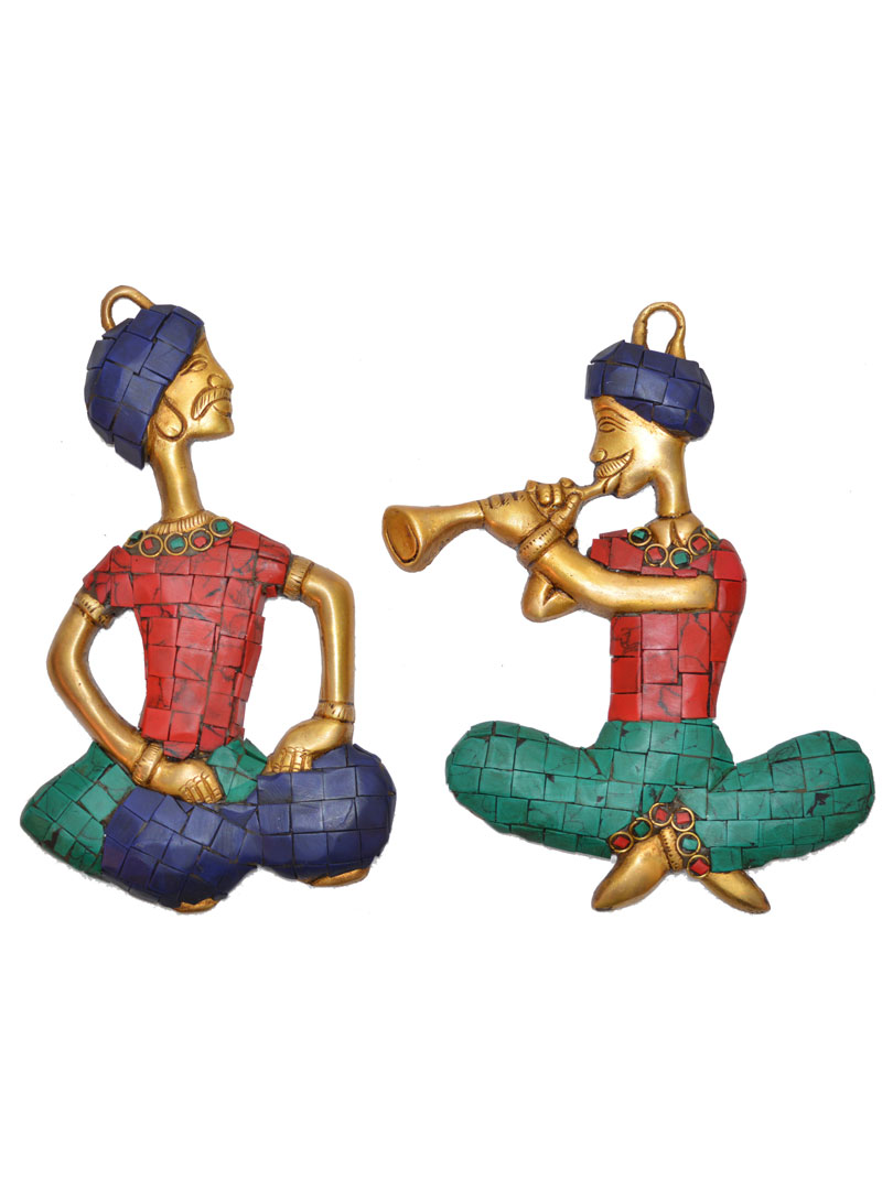 Aakrati Two Musician Brass Showpiece Statue Multicolor