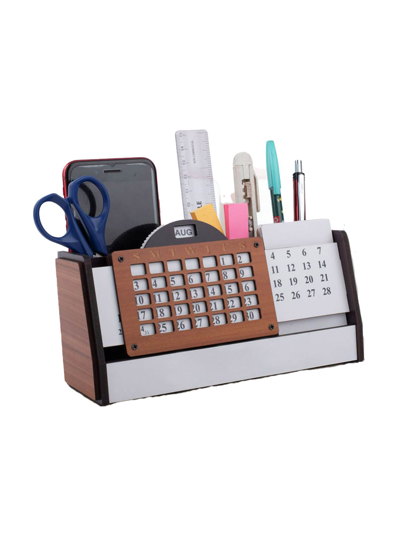 Wooden Lifetime calendar with Pen holder, Mobile holder, Card holder and Writing Pad holder | Branding included MOQ 100pc