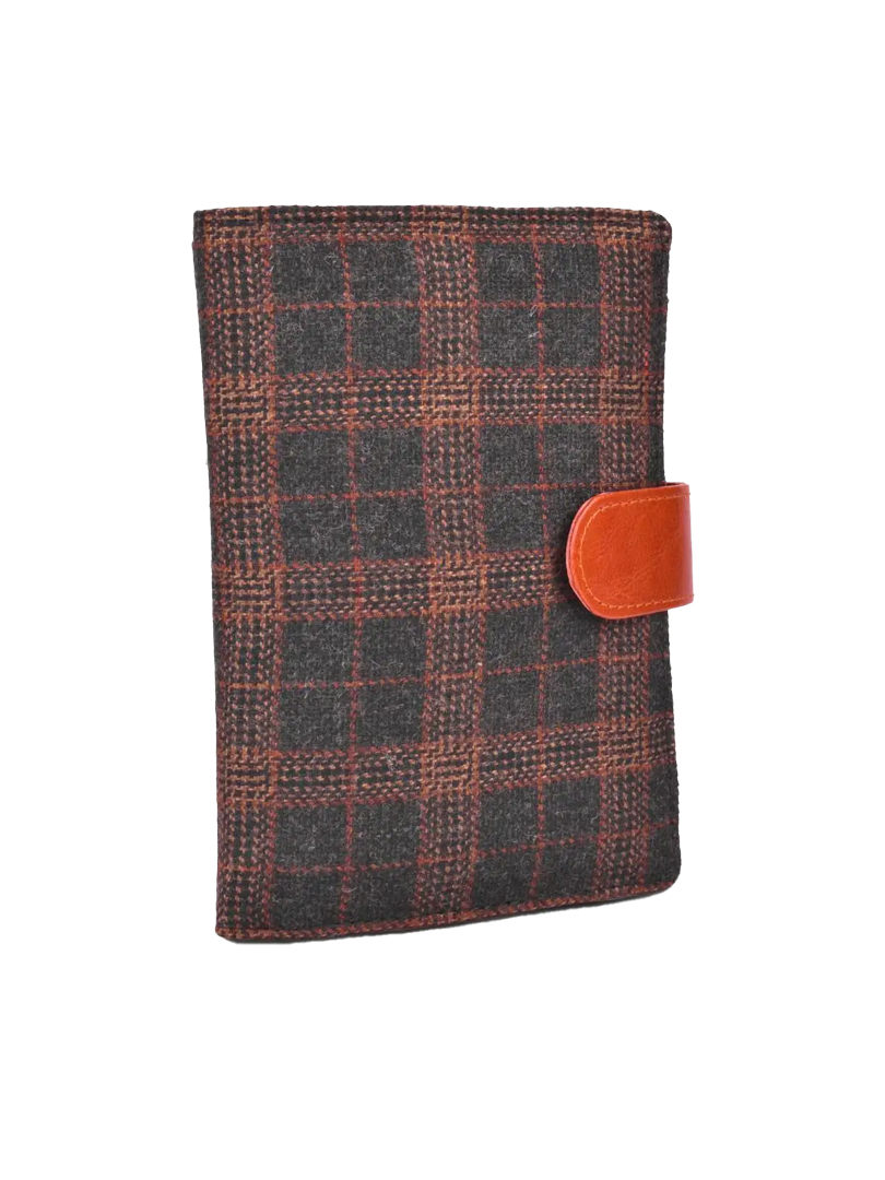 Brown Chequed Tweed Passport holder with Sim Card Safe Case & Sim Card Jackets