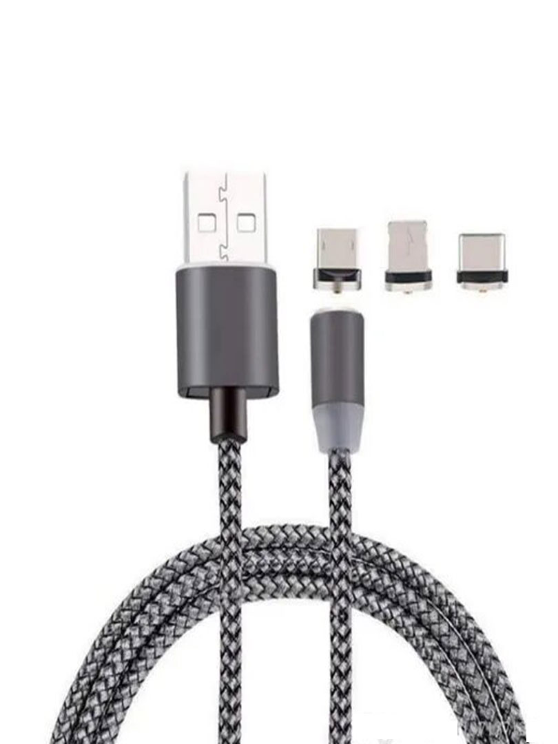 360 Degree magnetic charging cable with connectors | Supports Fast charging | Light glow at tip (for Micro USB, iPhone and type C)